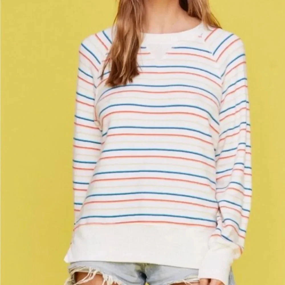 LNA Floyd Brushed Rainbow Striped Raglan Sweater  Size Small